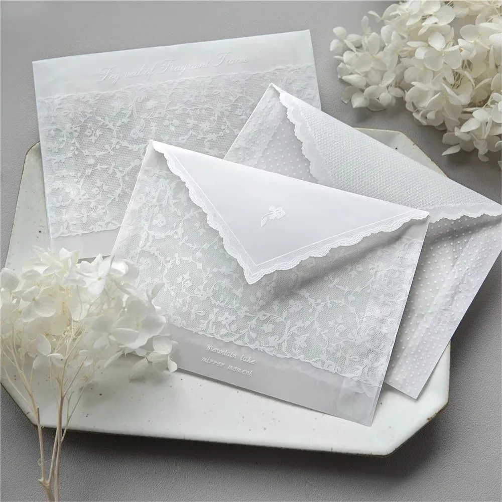 4pcs Per Set Lace Paper Envelope Hollow Paper Material Postcard Storage Bag Transparent Lace Wedding Invitation Envelopes