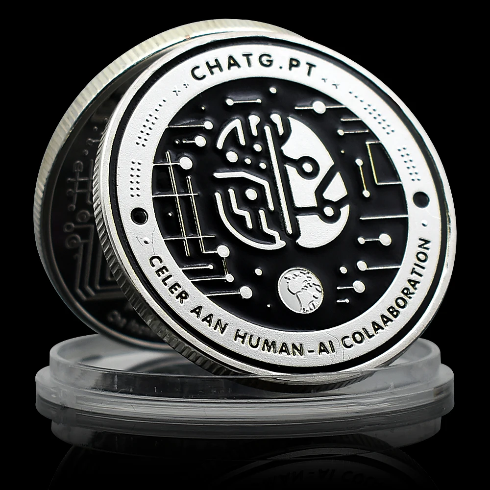 

US Chat Robot Simulate Human Brain Artificial Intelligence Challenge Coin AI GPT Technology Metal Plated Art Crafts Gifts