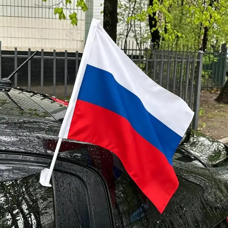 New 1Pcs 30x45cm Russia President Hand Held Stick Cloth Flags Sky Flag Safety Ball Top Russian Hand National Flags