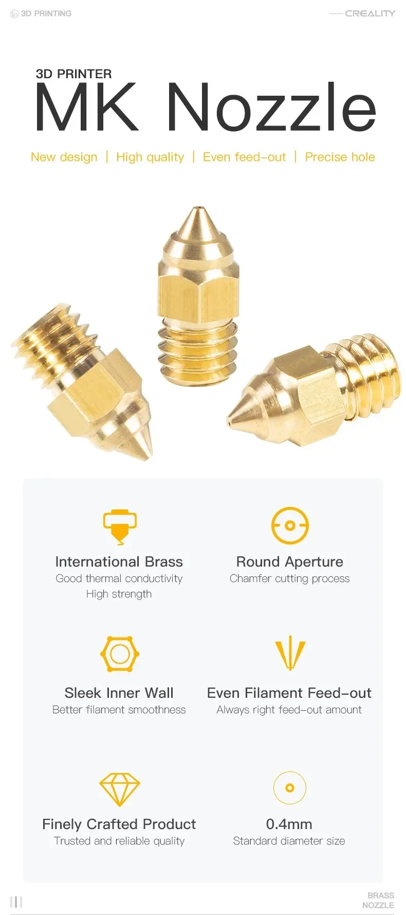 Creality 5Pcs/Set 0.2/0.4/0.6/0.8/1.0mm 5 Packs Hotend Extruder Brass Nozzles for Ender-3 S1 / CR-10 3d Printer Accesoires