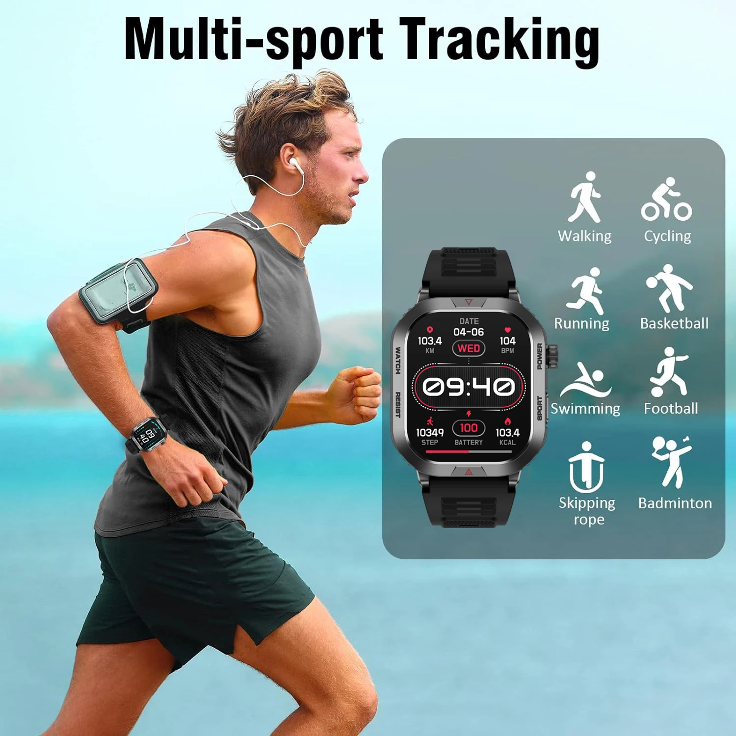 Military Smart Watch Men IP67 Waterproof Outdoor Sports Fitness Tracker Health Monitor 2.01 Inch BT Call Smart Watch for xiaomi