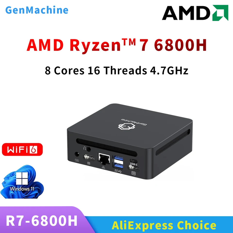 GenMachine Ryzen 6600H 6600U 6800H 미니 PC Windows 11 LPDDR5 16G 6400Mhz WIFI6 3.2-4.7GHz TDP 45W 미니 Pc Diy 게임용 컴퓨터 썸네일 6
