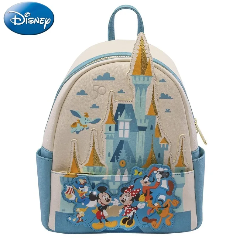 

Loungefly Disney 50th Anniversary Kawaii Backpacks Mini Castle Mickey Friends Rucksack Leather Woman'S School Bags Gift