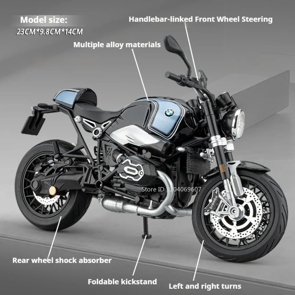 1:9 R Nine T 1000RR Model Motorbike Toys Metal Diecast Shock Absorption Front Wheel Steering Rubber Tires Decoration Motorcycles