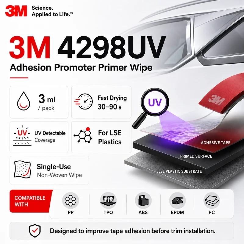 3M 4298 Adhesion Promoter Primer for Acrylic Foam Tape Fast Drying for Car Trim Automotive LSE Plastics PP/TPO 3ML