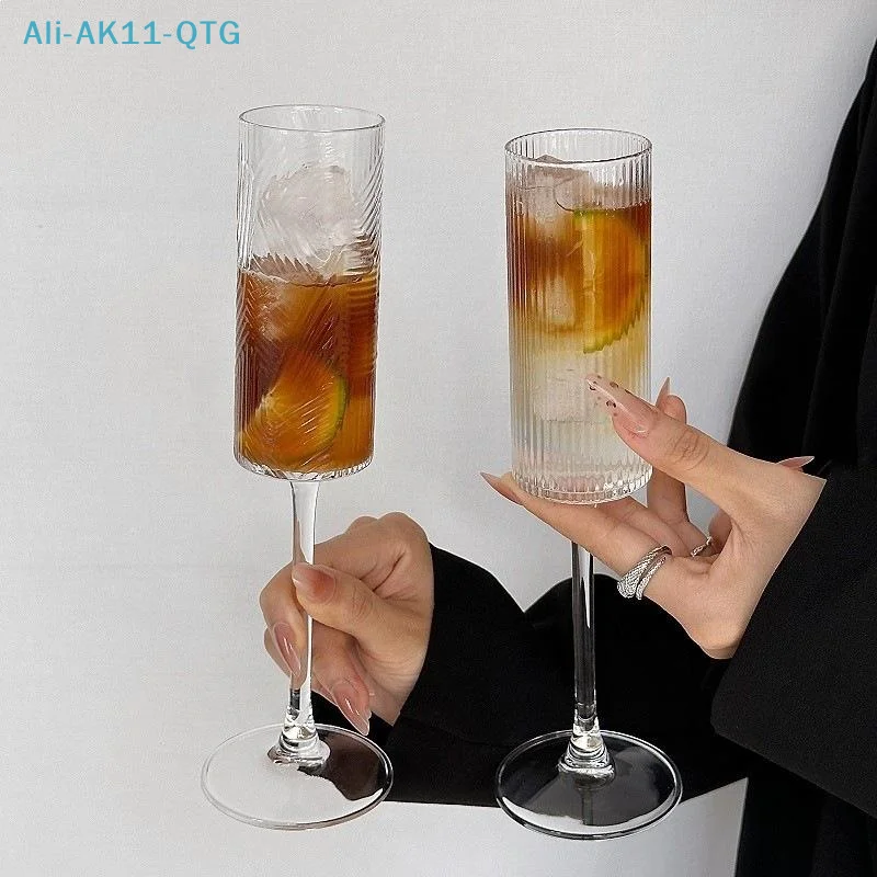 NEW Hot！Transparent Striped Plastic Goblet Unbreakable Wine Glass Luxury Cocktail Champagne Cup For Party Drinkware