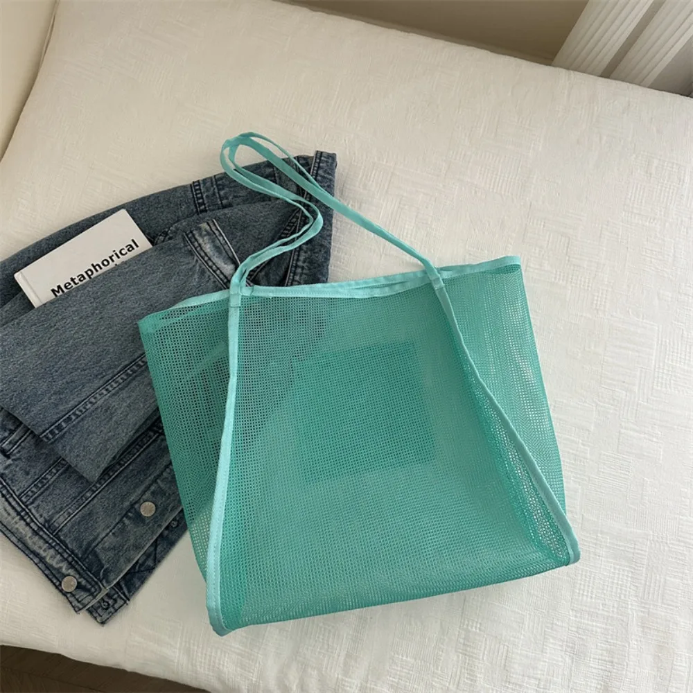 

Fashion Summer Hollow Out Totes Bag Casual Swim Mesh Shoulder Bag Beach Large Capacity Shopping Handbag For Women