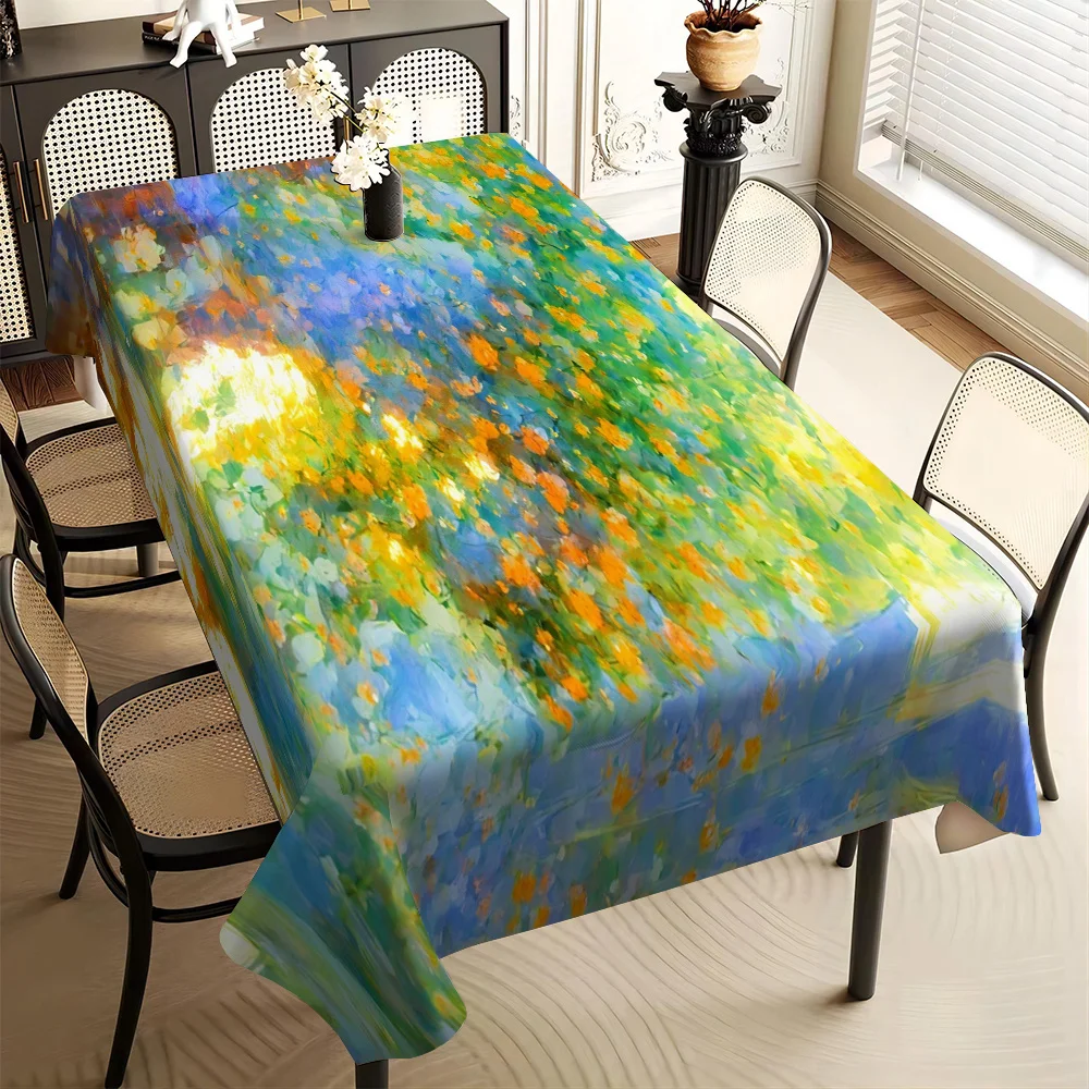 Impressionist Oil Painting Tablecloth, Colorful Wildflower Scenery Print Rectangular Table Cover for Dining Kitchen Home Decor