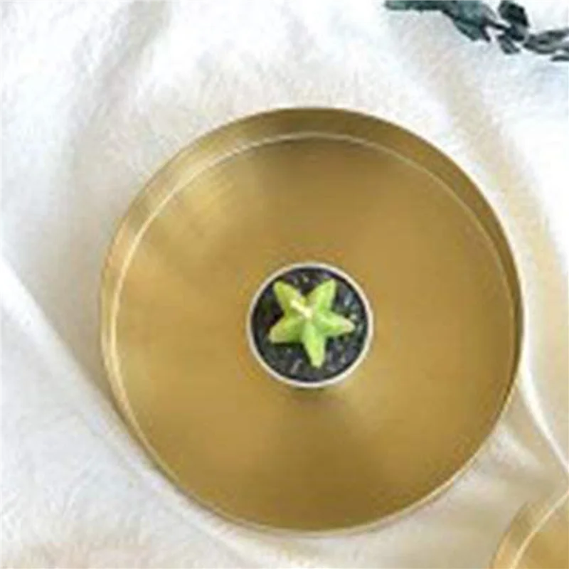 

5X Round Gold Tray,Metal Decorative Tray Makeup Tray Organizer For Vanity,Bathroom,Dress,Matte Brass Finish, 4.9 Inch