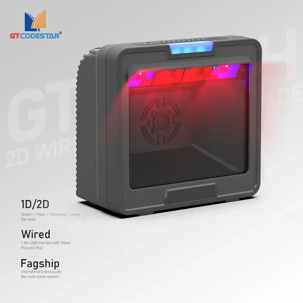 GTCODESTAR 1D 2D Desktop Barcode Scanner Embedded Bar Code Scanner USB QR Code Reader Wired Scanning Platform for Supermarket