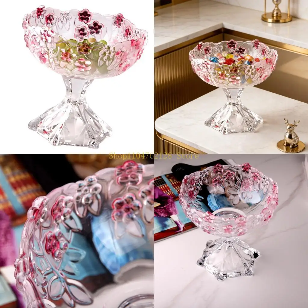 

Прозрачная стеклянная тарелка для десерта, чаша для демонстрации десерта, современный цветочный узор, подходящий для обеденного