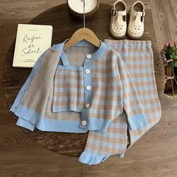 Girls Autumn Clothing 2024 New Set Fashionable Knitted Sweater Skirt Childrens Clothing Spring and Autumn