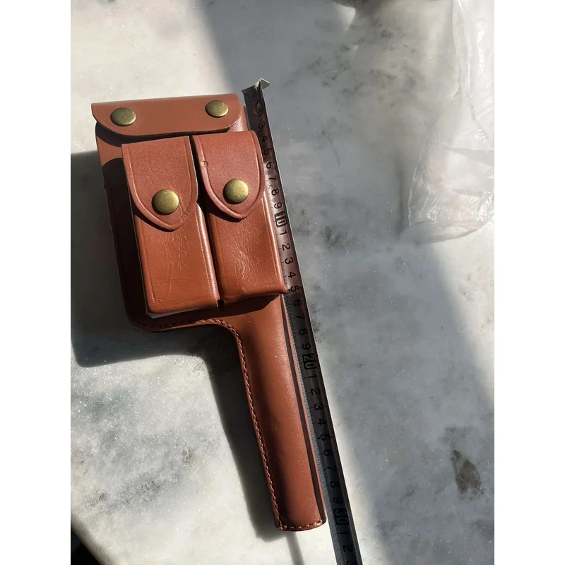 WWII German M1932 Mauser C96 Broomhandle Leather Holster, Brown With Shoulder Strap Replica for Collection Cosplay