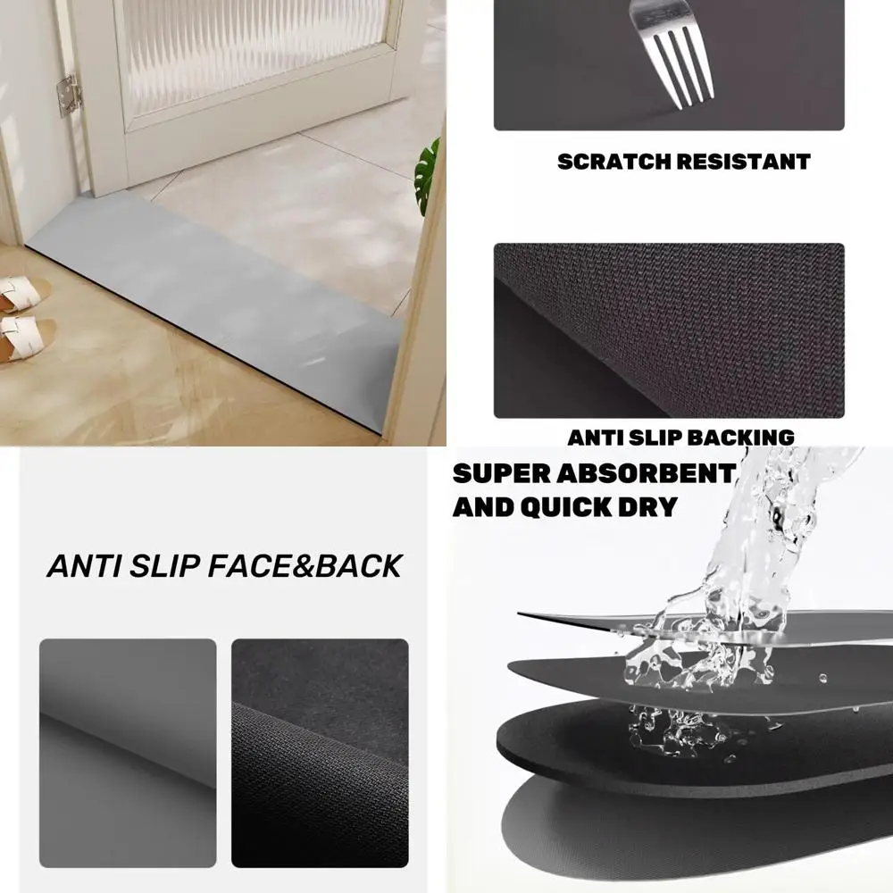 

slimline absorbent bath mat - non-slip entrance rug for bathroom and kitchen