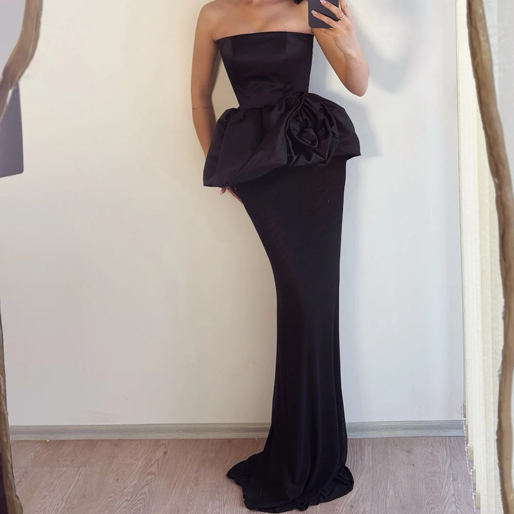 

Customized A-line Evening Dresses Floor-length Strapless Sleeveless Prom Gown Simple Fashion Draped Backless Casual Party Gown