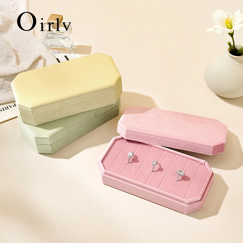 Oirlv Velvet Rings Box with Lid Octagonal Ring Storage Box Earrings Jewelry Display Box Dress Tables Drawer Women Jewelry Case