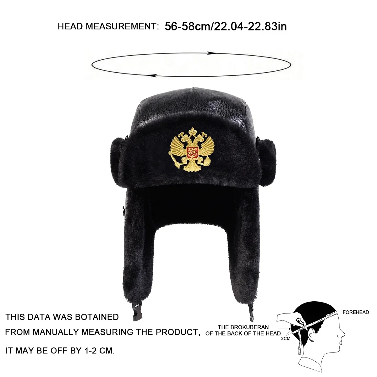 Unisex Double Headed Eagle Badge Leather Lei Feng Hat Winter Earflap Hat Keep Warm Ski Hat Bomber Hat Riding Snow Activities
