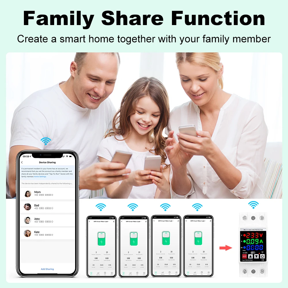 MANHOT Smart WiFi Leistungsschalter 2P 63A mit Leck-, Temperatur-, Spannungs- und Stromschutz, Energiezähler, kompatibel mit Tuya Alexa – Detail 16