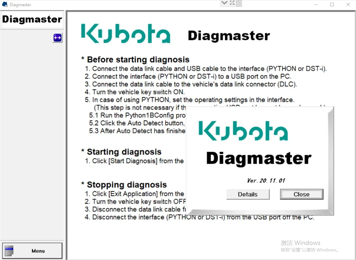 Diagmaster Launcher Kubota diagnostic tool DST-I software For KUB-OTA, H-INO TOY-OTA, HO-NDA Or SUB-ARU