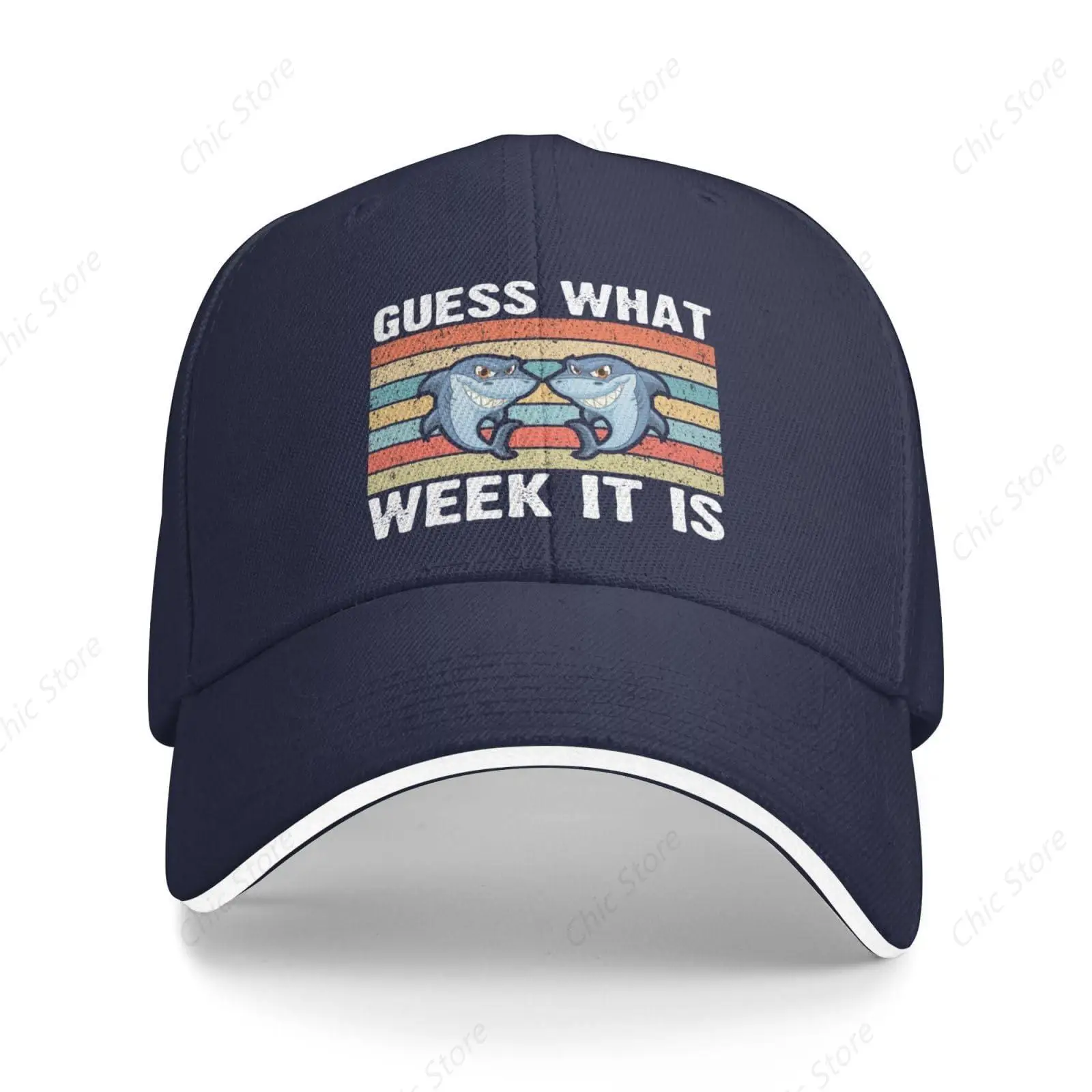 Guess What Week It is Funny Shark Gift Hat Baseball Sandwich Bill Caps Breathable Trucker Hats for Men Women Casquette for GYM