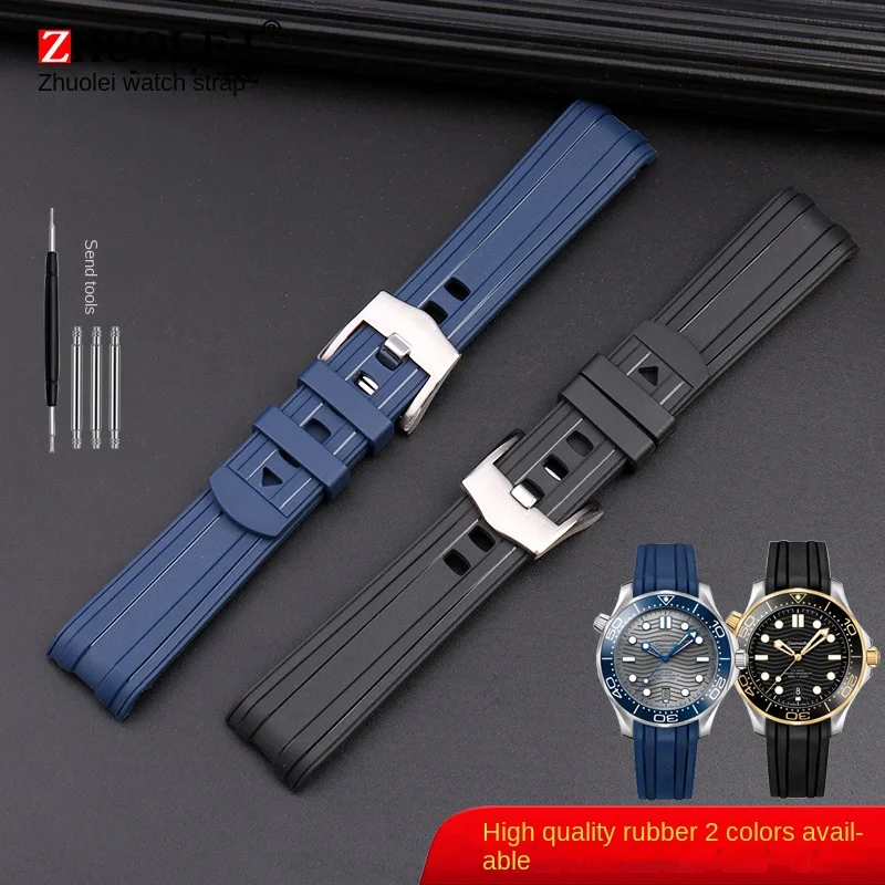 For Omega New Seamaster 300 universe 007 Curved End Fluorous Rubber silicone watchband 20mm 22m Watch Soft strap Men Replacement