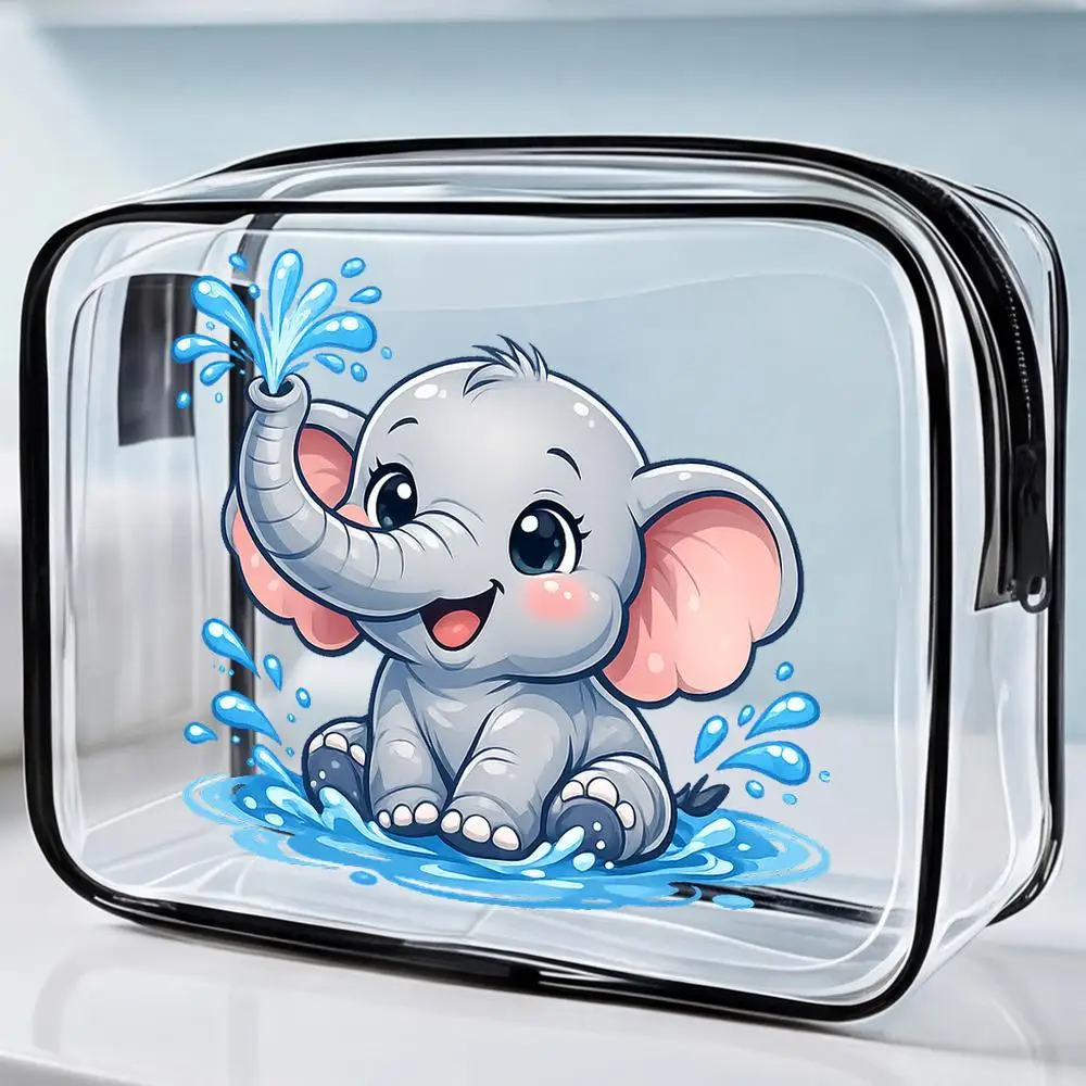 

Cute Baby Elephant Water Splash Clear Pvc Zipper Makeup Bag Portable Travel Cosmetic Organizer for Elephant Lovers Makeup Bags