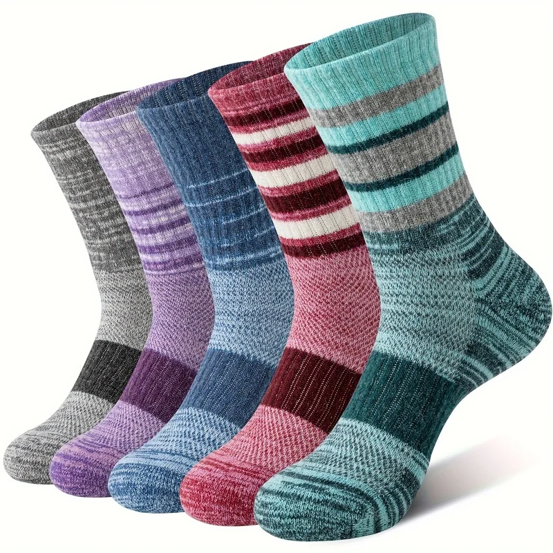 5 Pairs Merino Wool Hiking Socks For Women Man Compression Sweat Absorbing Breathable Thick Cushion For Festival Gift Fan Gear