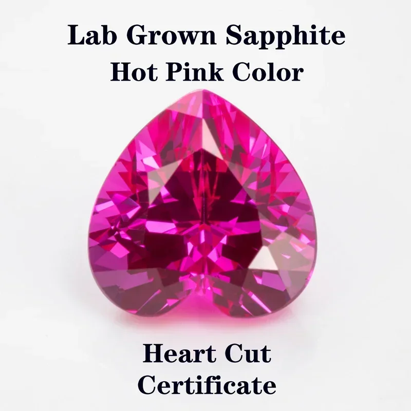 Lab Grown Sapphire Heart Shape Hot Pink Color Extremely Shiny Quality DIY Ring Necklace Earrings Materials Certificate