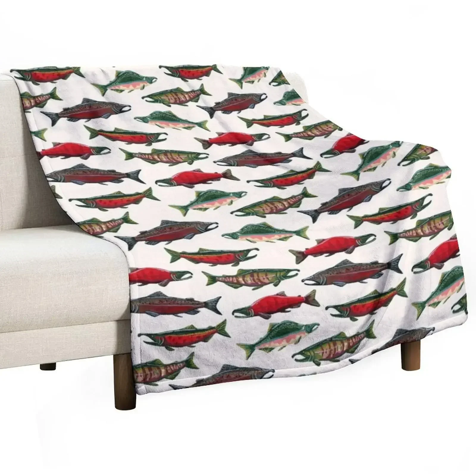 Pacific Salmon Pattern Throw Blanket Sofa Quilt Plaid Luxury St Blankets For Baby Blankets