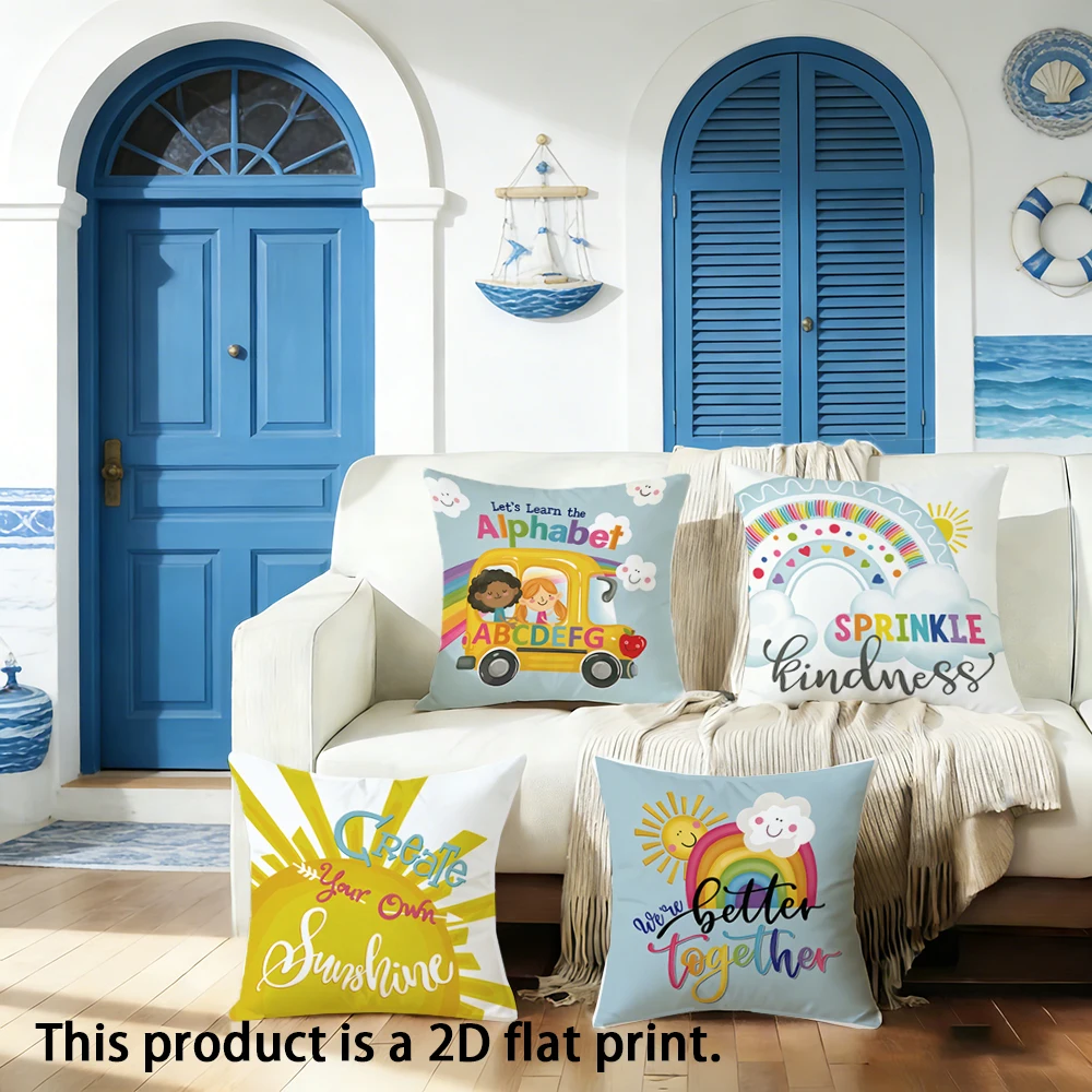 1pc  Cute Classroom Boho Rainbow Throw Pillow Covers, Positive Quote Kids Learning Pillow Cases for Home School