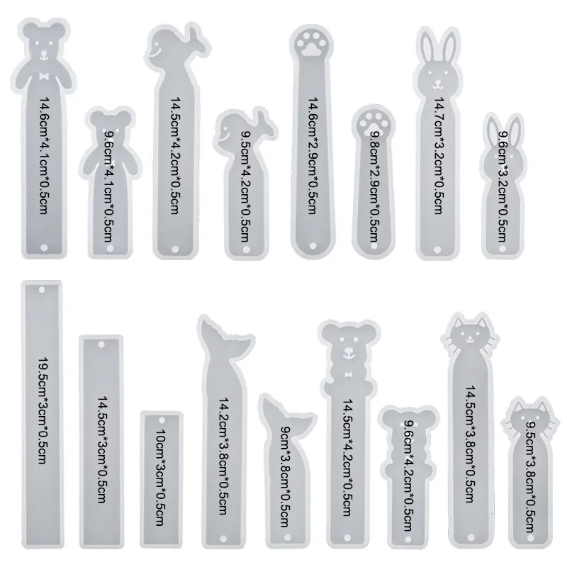 SMI 1 Set Silicone Bookmark Mold Epoxy Resin Molds Buy 1 Get 10 Free, Cute Animal Shapes With Tassel for Resin Crafts DIY Design