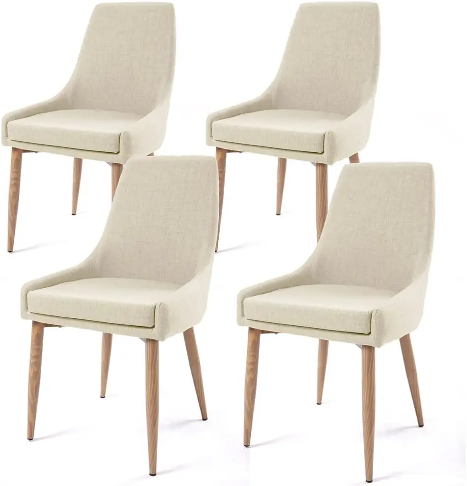 FURNITURE Dining Chairs, Living Room Chair Set of 4 Accent Chair with High Back Beige Fabric Dining Comfy Chair for Kitchen Upho