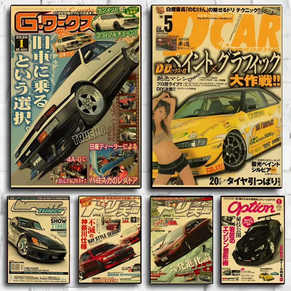 Retro Japanese cars J-JDM Poster Stickers HD Waterproof Painting Wall Art for Bedroom Living Room Home Decor Decoration Gift