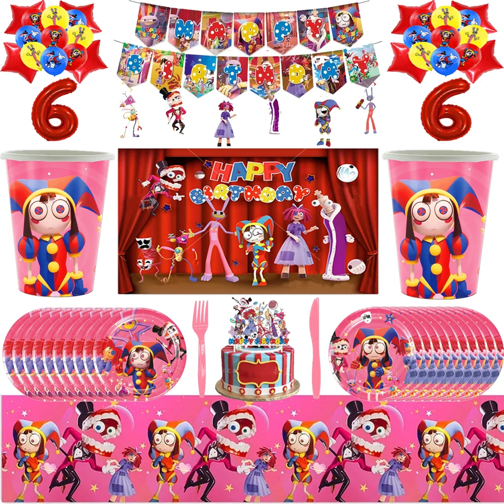 The Amazing Digital Circus Tableware Birthday Party Decoration Balloon Banner Cake Topper Party Supplies Baby Shower