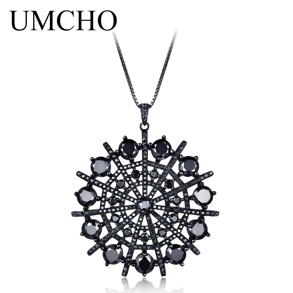 

Black Spnial Pendant S925 Silver Necklace for Women Dark Style New 2026