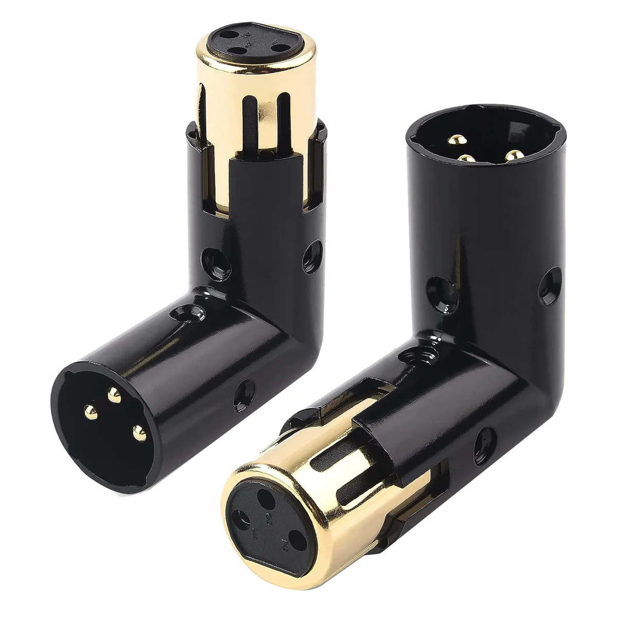 Adaptateur XLR mâle vers femelle à angle droit, prise audio réglable, 3 broches, noir, résistant, XLR 90, 2 pièces