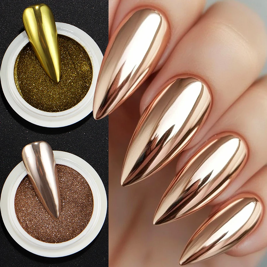 ผงสีเล็บโครเมียม 6 ชิ้น สีทอง น้ำเงิน เขียว คุณภาพสูง เงางาม ผงสีเล็บเมทัลลิก สำหรับตกแต่งเล็บ