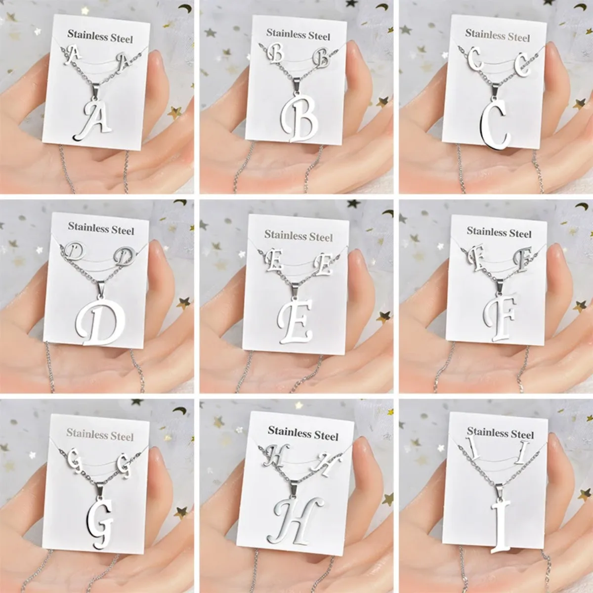 Fashion Stainless Steel Alphabet Initial Necklace 26 English Letter Earrings Necklace For Women Set Personalize Jewelry