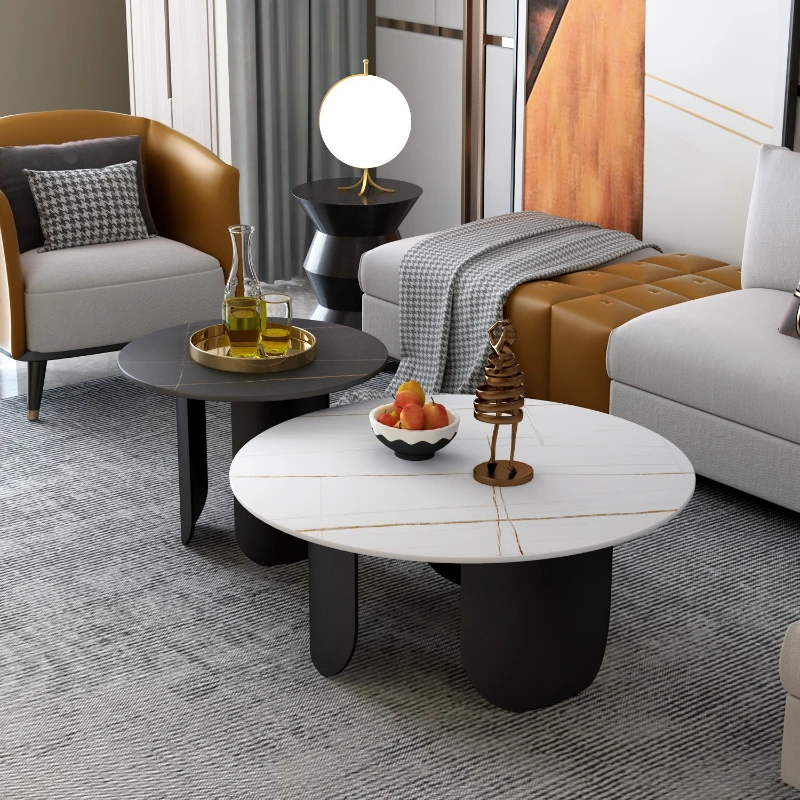 Ironwork Round Coffee Tables Modern Minimalist Designer Rock Plate Coffee Tables Household Small Apartment Furniture Mesa JT50C