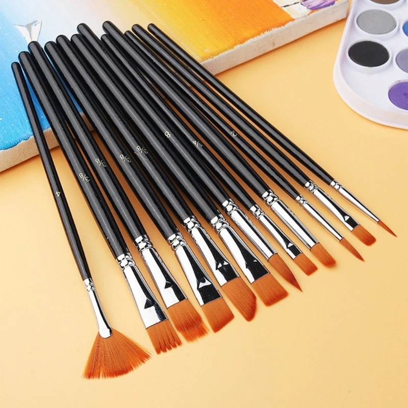 K1AA 5/6/10/12Pcs Watercolor Pen Paintbrush Nylon Hair Paint Brush Oil Painting Brush