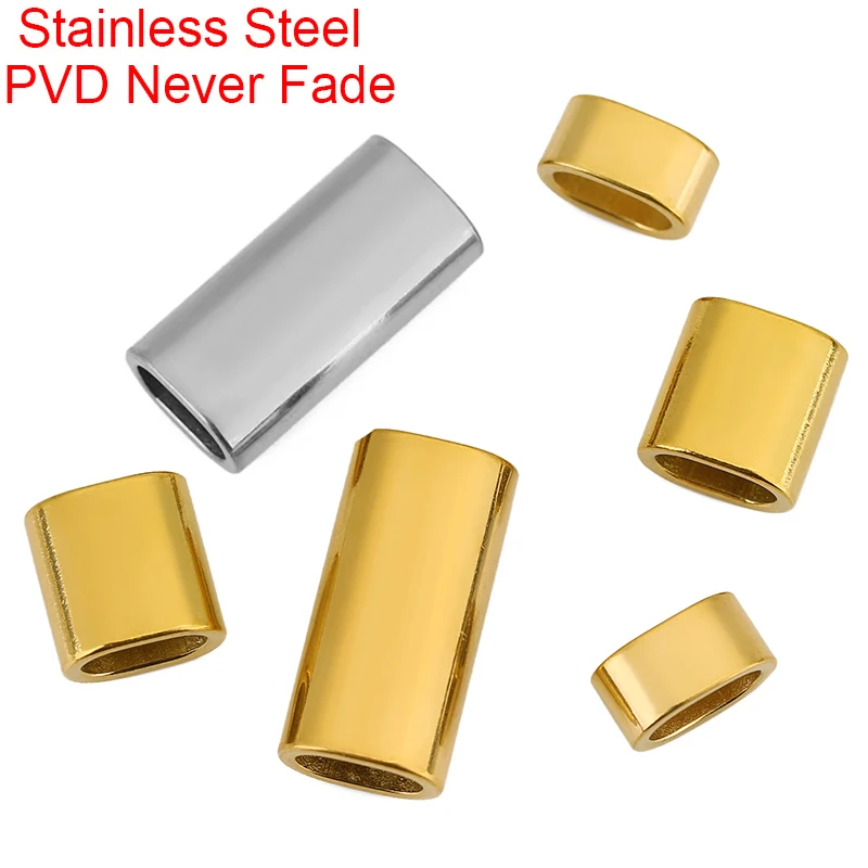10pcs PVD Never Fade Stainless Steel Spacer Tube Beads 5 10 20 mm Bracelets Necklace Big Hole Beads Jewelry Making Accessories