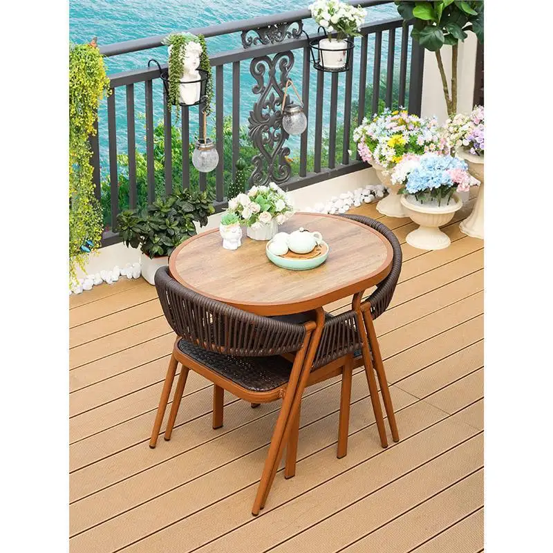 

Small apartment courtyard tea table rattan chair household outdoor waterproof foldable simple terrace balcony storage table