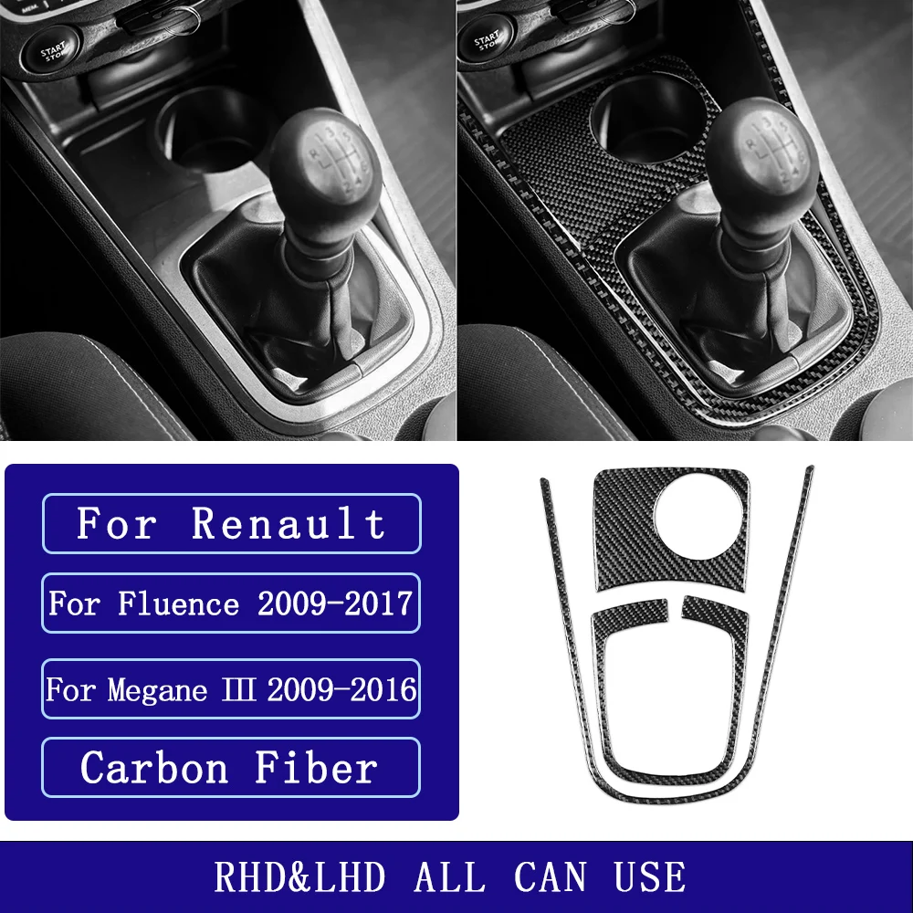 For Renault Fluence Megane 3 RS 2009-2017 Carbon Fiber Central Gear Shift Cup Holder Panel Car Accessories Decorative Stickers