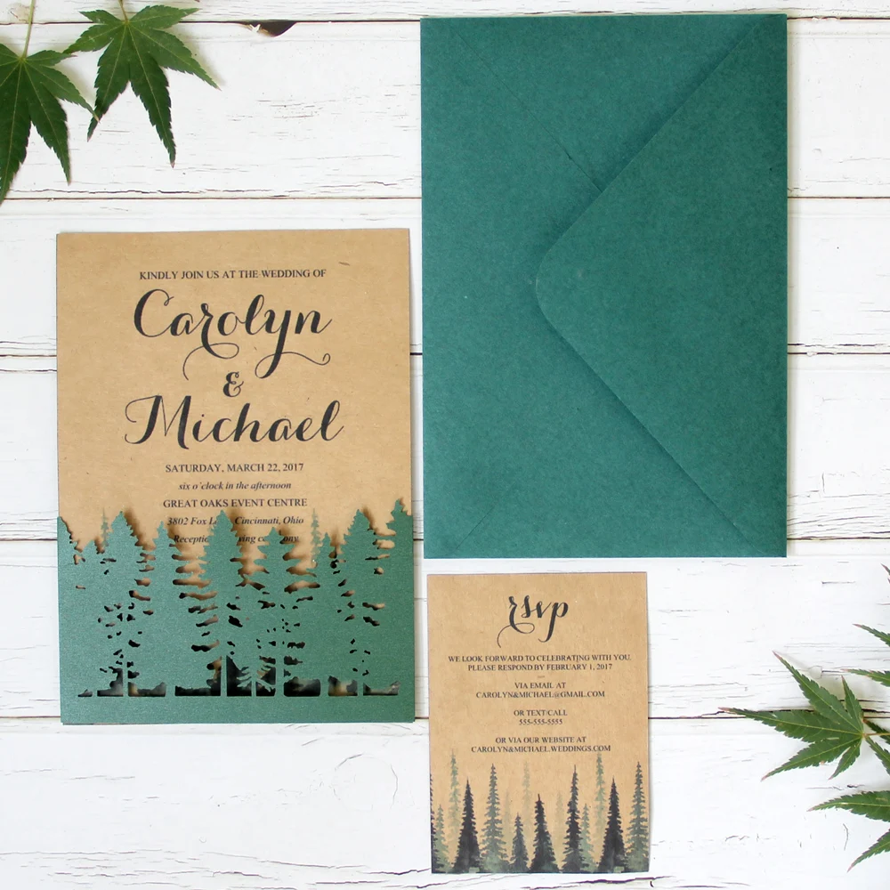 

Forest Natural Style Wedding Invitation Cards Eco-friendly Paper save the Date Wedding Invitations for Couples