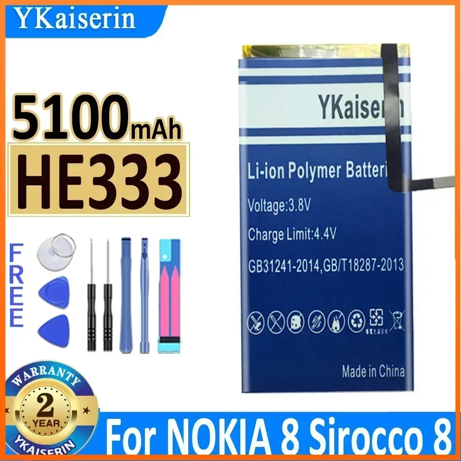 YKaiserin 5100mAh HE333 Battery For NOKIA 8 Sirocco 8 Sirocco Global Dual SIM 8 Sirocco Global TD-LTE HMD bateria + Track NO