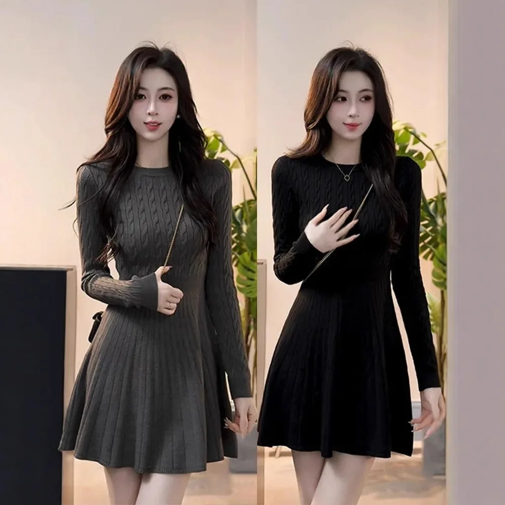 فستان الحياكة النسائية 2025 جديد الخريف الشتاء فستان كبير الحجم المرأة التخسيس العصرية انقطاع المتخصصة تنوعا فستان ميدي