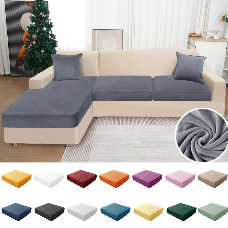 1PC Premium Velvet Elastic Sofa Seat Cover Washable Removable Couch Slipcover for L-Shaped Corner Armchair Living Room Decor
