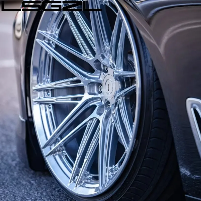 High-end customized deep concave forged alloy wheel hub, multi-inch single-piece sport rims, 5×3 PCD, gold polished finish