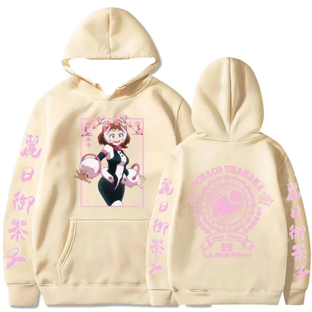 انمي ياباني OCHACO URARAKA بطلي الأكاديمية هوديس للجنسين المتضخم الشارع الشهير Harajuku الوردي UA المدرسة الثانوية طباعة البلوز