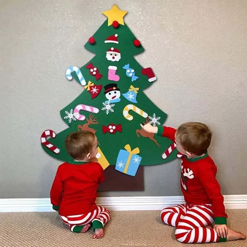26pcs/Set DIY Felt Christmas Tree Merry Christmas Decorations Santa Claus New Year Ornament for Home Party Decor Girls Boys Gift